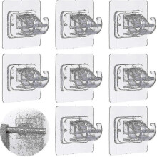 (Transparent) Curtain Rod No Drilling, 8 Pcs Adhesive Curtain Rod Holder Hooks - PJ