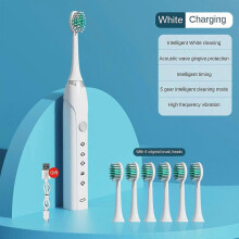 (6 heads, white) Gift Home Vibration Soft Hair Toothbrush Rechargeable Automatic Ultrasonic Adult