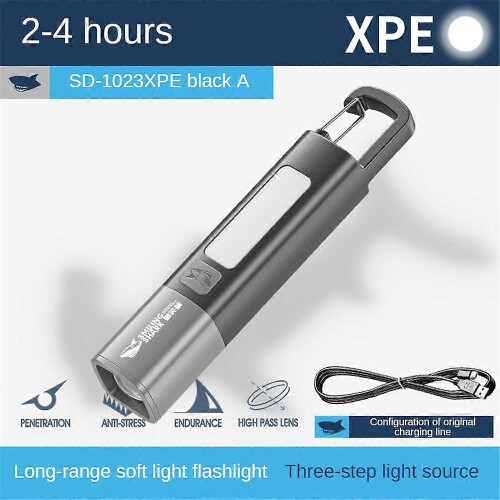 (blackA)Portable Mini High Brightness Colorful Flashlight Telescopic Zoom Camping Flashlight Three-gear Adjusting Flashlight