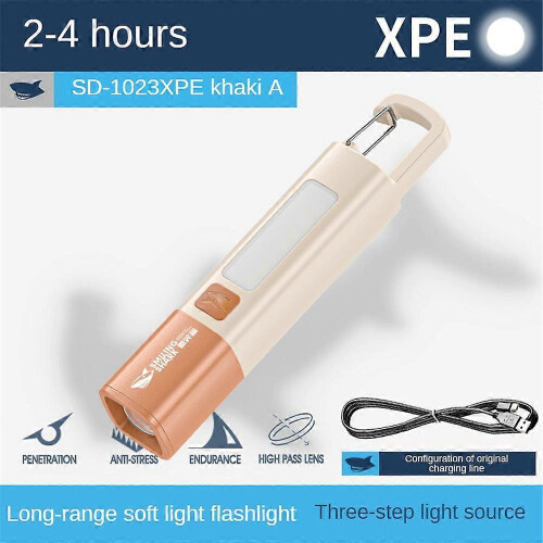 (khaki) Portable Mini High Brightness Colorful Flashlight Telescopic Zoom Camping Flashlight Three-gear Adjusting Flashlight