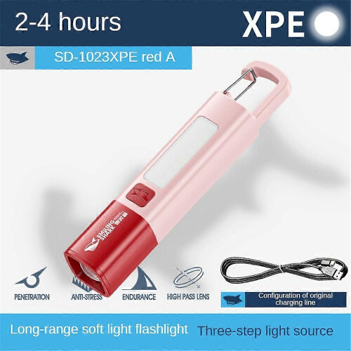 (red)Portable Mini High Brightness Colorful Flashlight Telescopic Zoom Camping Flashlight Three-gear Adjusting Flashlight 1