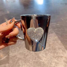 (2 pcs) Heart-Shaped Crystal Rhinestone Stainless Steel Coffee & Beer Mug