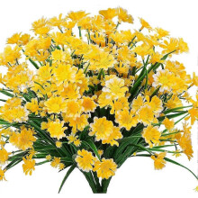 (Yellow) 4pcs Artificial Daisy Flowers Artificial Flowers Green Plastic Shrubs Fake Flowers Indoor Outdoor (White)