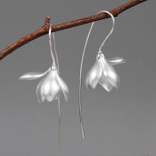 (Silver) s925 Sterling Silver Earrings Elegant Magnolia Flower Drop Earrings Natural