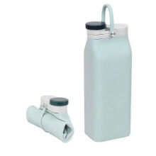 (Blue) Collapsible Water Bottle, Portable Food Grade Silicone Foldable Travel Reusable Leak Proof Water Bottles - PJ