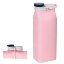 (Pink) Collapsible Water Bottle, Portable Food Grade Silicone Foldable Travel Reusable Leak Proof Water Bottles - PJ
