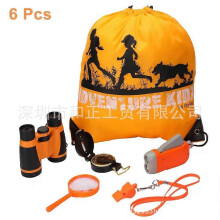 (Orange) Adventure Kid Outdoor Exploration Kit  Backpack Binoculars Magnifying Glass Lensatic Compass Torch Fox Whistle