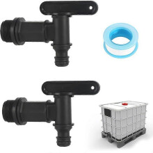 Plastic Tank Faucet, Pack of 2 Rainwater Tank Faucet with PTFE Tape 3/4" IBC Drain Faucet, Plastic Replacement Faucet for Rainwater Tank