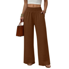 Women's High Wide-Leg Pants with Pockets, Casual-Coffee XXL
