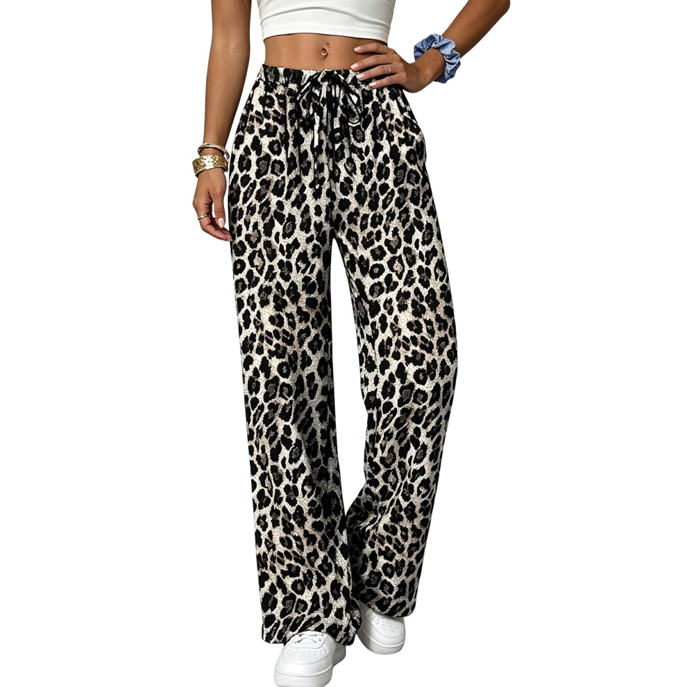 Lightweight Elastic Waist Palazzo Pants for-leopard print XXL