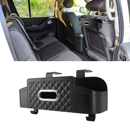 Car Back Seat Storage Box Plastic Organizer with Tissue & Cup Holder Black 1