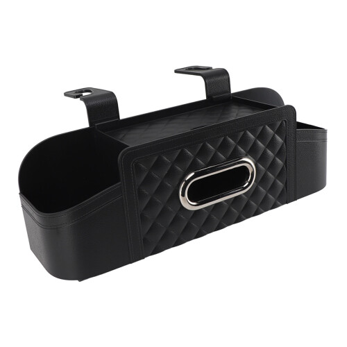 Car Back Seat Storage Box Plastic Organizer with Tissue & Cup Holder Black 2