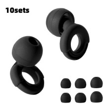 (10sets Black) HUAK Soft Silicone Earplugs: Noise Cancellation + Waterproof C Comfortable to Wear for Sleeping & Swimming