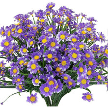 (Purple) 4pcs Artificial Daisy Flowers Artificial Flowers Green Plastic Shrubs Fake Flowers Indoor Outdoor (White)