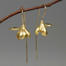 (Gold) s925 Sterling Silver Earrings Elegant Magnolia Flower Drop Earrings Natural