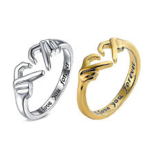 (Silver) I Love You Forever Double Hand Heart Couple Rings For Women Love Hug Hand Wedding Ring Valentine's Day Gift Adjustable Jewelry - RiRi
