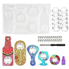 Resin Opener Accessory with 10 Pcs Steel Insert Part Bottle Mold Beer Silicone Casting DIY Epoxy Corkscrew Kit Set