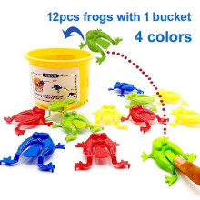 12 Pcs Jumping Frog Fidget Toy Finger Pressing Funny Bouncing Frog with A Bucket Stress Reliever Toys for Kids Birthday Gift
