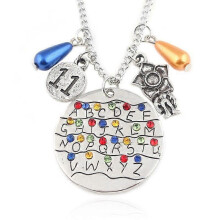 (A) Stranger Things 4 Theme Necklace Flower 26 Letters Retro Pendant Halloween Best Gift for Kids and Friends