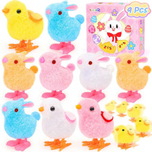 Wind Up Toys for Kids, 9-Piece Hopping Bunny, Plush Chicks Jumping Small Fidget Toys, Easter Egg Fillers, Party Favors