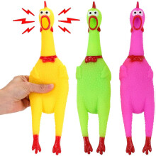 Rubber Chicken Toy 3 Pack, 14 Inch Squeaking Prank Noisemaker, Funny Gag Gift for Parties and Events