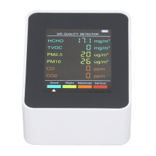 Moniteur de qualité de l'air portable LCD avec alarm - CO2/TVOC/HCHO/PM2.5/PM10