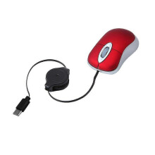 (Red) USB C Corded Mouse Retractable Cable Small Mouse for Kids Children 1000DPI