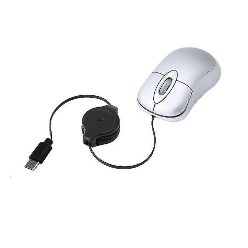 (Silver) USB C Corded Mouse Retractable Cable Small Mouse for Kids Children 1000DPI