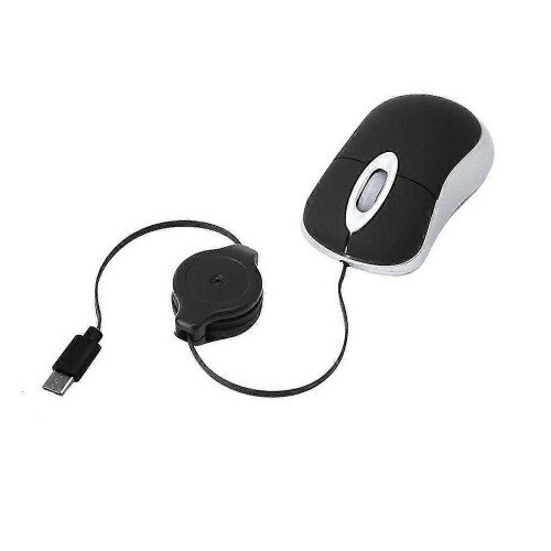 (Black) USB C Corded Mouse Retractable Cable Small Mouse for Kids Children 1000DPI