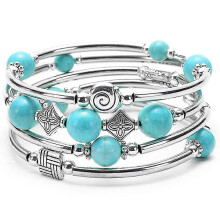 (Green)Wrap Bracelet Bohemian Beaded Bracelet Multicolor Turquoise Elastic Stackable Pendant Bracelet for Women