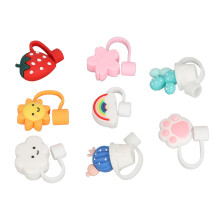 8pcs Reusable Silicone Cartoon Straw Covers Dustproof for Plastic, Glass & Steel Straws