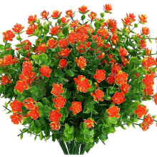 (Sunset Red) Artificial Fake Flowers Outdoor, Fake Plastic GreeneryWedding Farmhouse Decor 8 Pcs Red Lotus