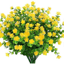 (Yellow) Artificial Fake Flowers Outdoor, Fake Plastic GreeneryWedding Farmhouse Decor 8 Pcs Red Lotus
