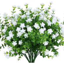 (White) Artificial Fake Flowers Outdoor, Fake Plastic GreeneryWedding Farmhouse Decor 8 Pcs Red Lotus