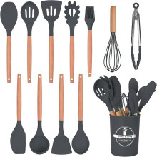 Kitchen Utensil Set, 12 PCS Silicone Cooking Utensils Set with Wooden Handle, Heat Resistant, Nonsti