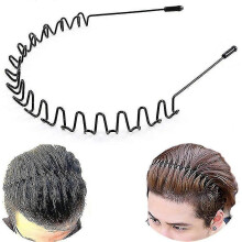 Metal Hair Band for Men Women's Headband, Unisex Black Wavy Spring Sports Headbands - Ri