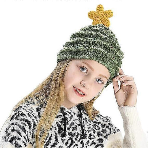 (45-53CM)Girl's Christmas Tree Hat with Star Rhinestones
