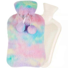 (Colorful) Hot Water Bottle, 1.8L Keep Warm Rubber Bag and Soft Fleece Cover with Elastic Band