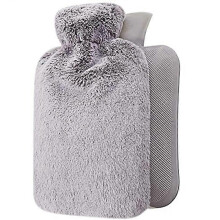 (Light Grey) Hot Water Bottle, 1.8L Keep Warm Rubber Bag and Soft Fleece Cover with Elastic Band