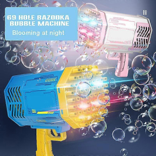 (Pink) Bubble Machine Gun, Diy Bubble Bazooka Machine 69 Holes Bubble Blower 1