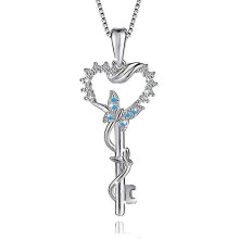 Key Necklace for Women, Angel Wings Key for Love Heart Pendant Necklace Birthday