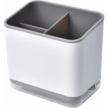 Utensil Holder, Covered Drainer, Multifunctional Cutlery Organizer with 3 Compartments for Draining Cutlery (Grey)