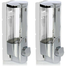 2X Soap Dispenser for Wall Mounting - Wall Mounted Soap Dispenser, Refillable - Soap Dispenser for Shower Gel and Shampoo (Chrome)