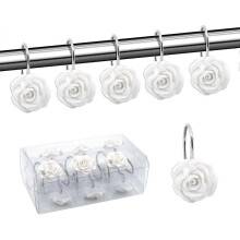 Shower Curtain Hooks, Home Decor Anti-rust Shower Curtain Hooks Resin Rose Flower Shower Hook Rings for Bathroom Shower Curtain