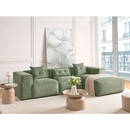 Beliani Corner Sofa 3 Seater DOLVA Chenille Dark Green Left Hand 1