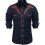 (2XS,Navy Blue)Men's Embroidered Long Sleeve Slim Fit Shirt 1