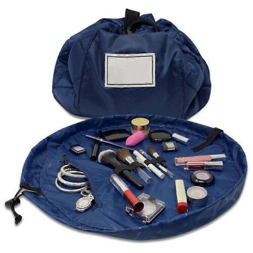 (Blue) Drawstring Cosmetic & Makeup Bag Organizer, Toiletry Bag for Travel