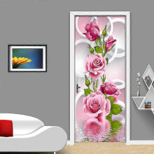 Autocollant de porte effet 3D rose rose (77x200cm), autocollant mural intrieur en PVC pour dcoration murale salon cuisine chambre salle de bain pa