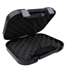 Estojo para pistola aprovado pela TSA com fechadura, espuma substituível e sistema de fecho duplo. Resistente a impactos e choques, ideal para