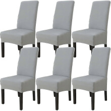 Lot de 6 Housse de Chaise de Salle  Manger (Gris Clair), Housse de Chaise Extensible Couverture de Chaise Grande Universelle Lavables, Facile  Net